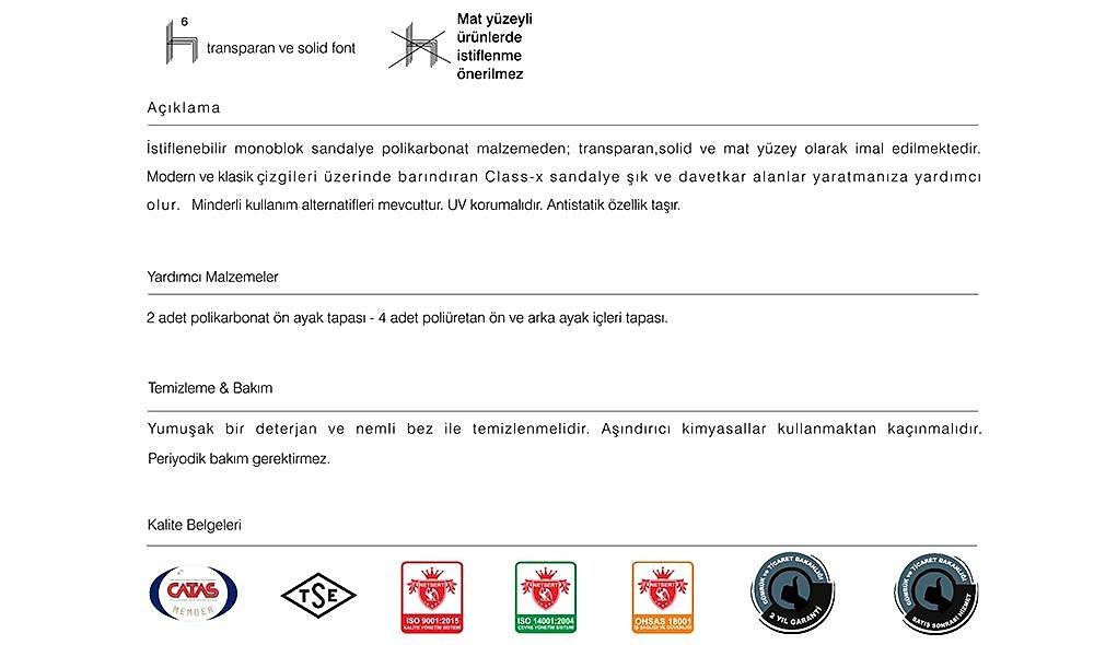 Class-X Sandalye 2 Adet Bahçe Mobilyası