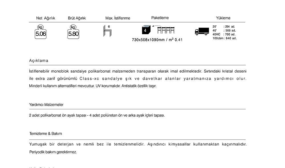 Class-XC Sandalye 2 Adet Bahçe Mobilyası