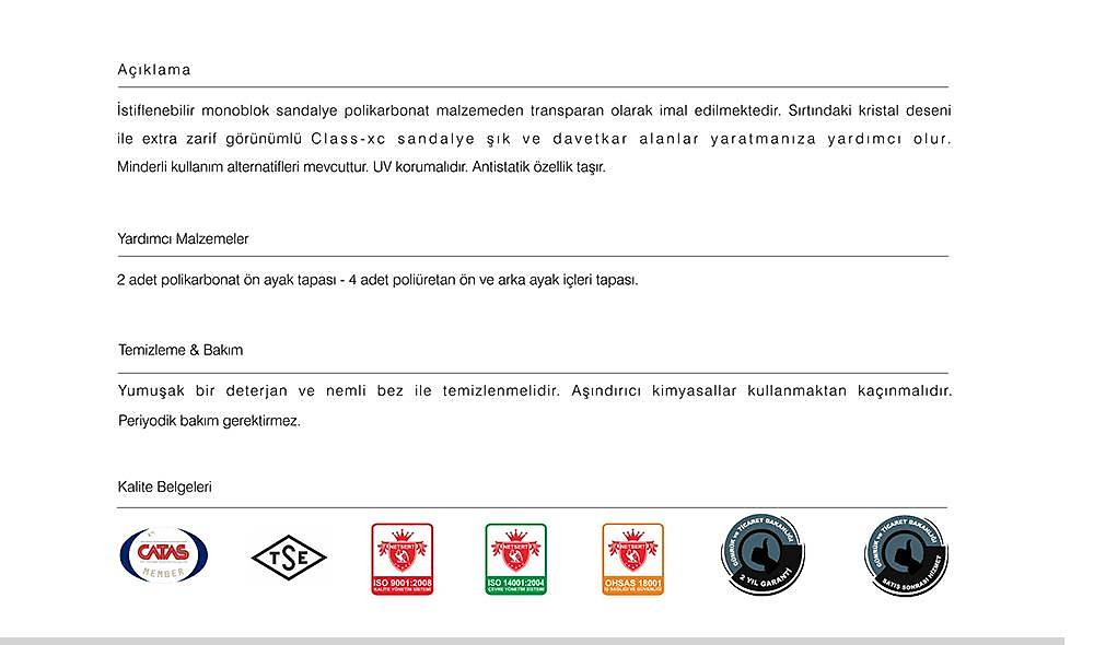 Class-XC Sandalye 2 Adet Bahçe Mobilyası