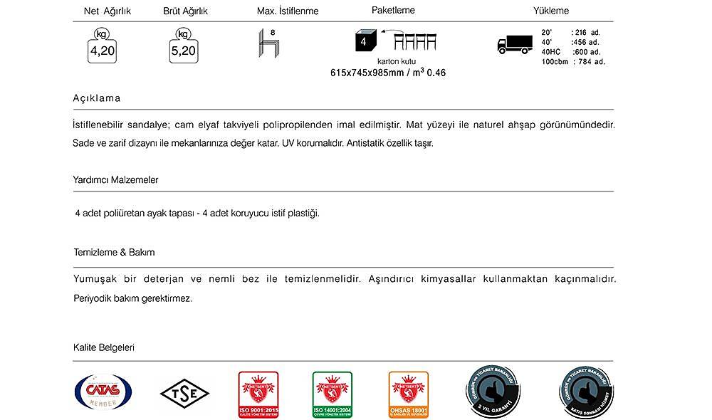 Fame-K Sandalye 2 Adet Bahçe Mobilyası