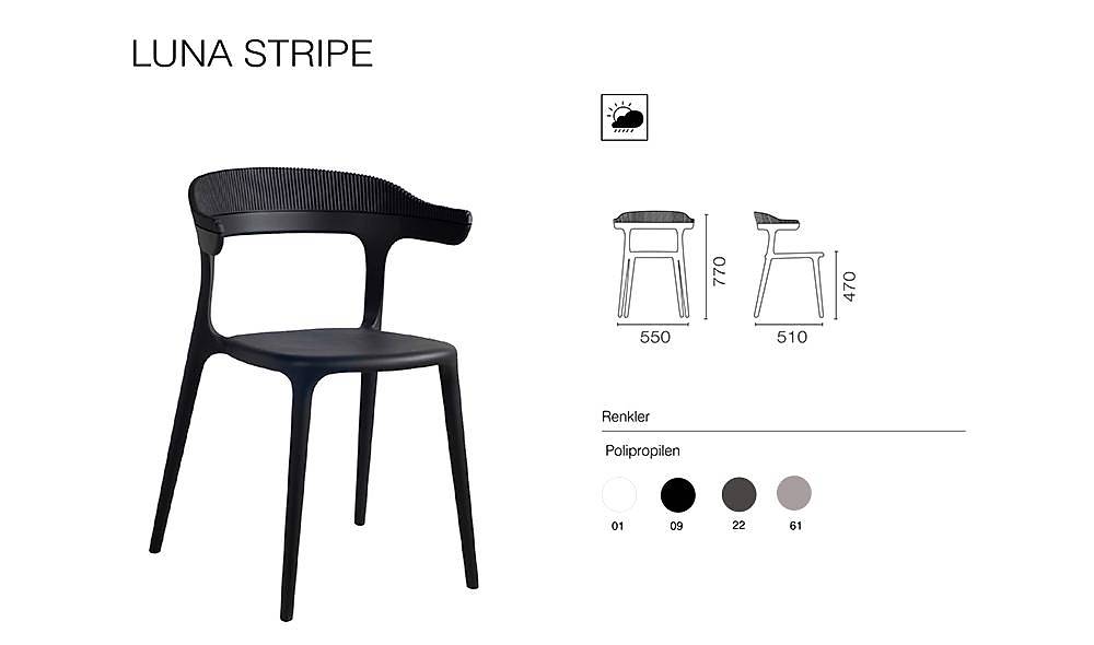 Luna Stripe Sandalye 2 Adet Bahçe Mobilyası
