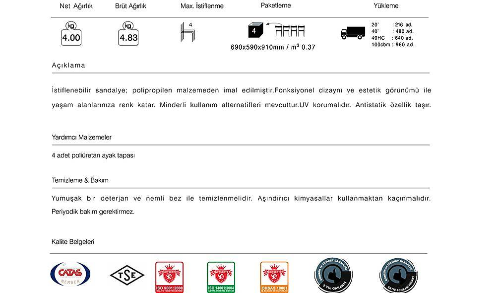 Luna Stripe Sandalye 2 Adet Bahçe Mobilyası