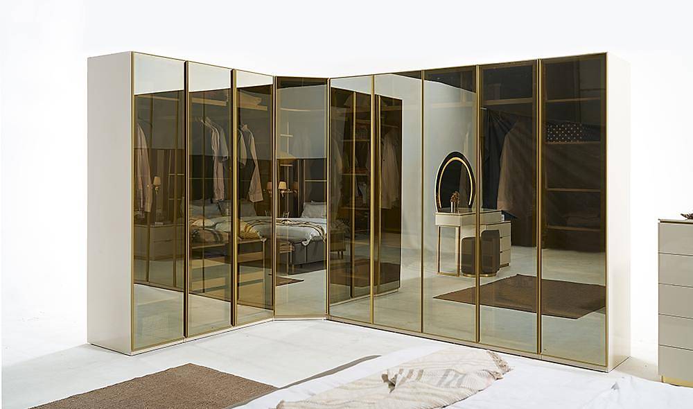 Kıbrıs Cam Köşe Gardolap Kapaklı Gardırop