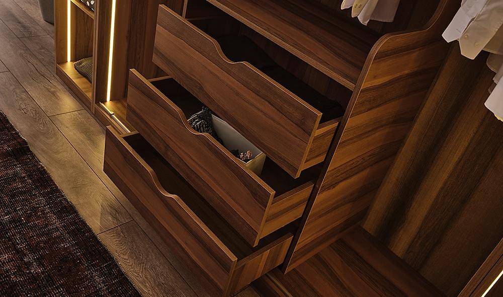 Suare Ceviz Köşe Gardrop Giyinme Odası