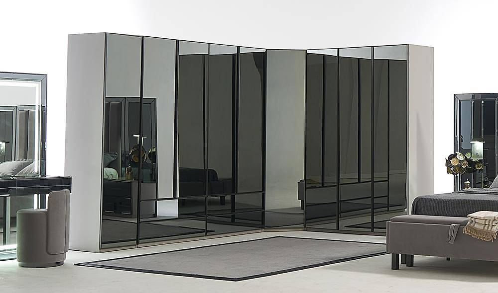 Zirkon Cam Köşe Gardolap Kapaklı Gardırop