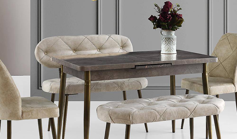 Krem Kapitoneli Yemek Masası Masa Sandalye