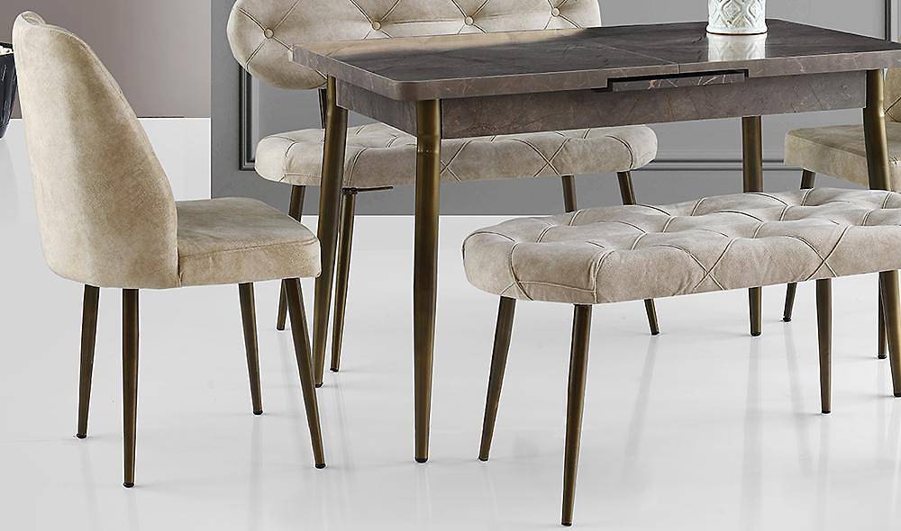 Krem Kapitoneli Yemek Masası Masa Sandalye