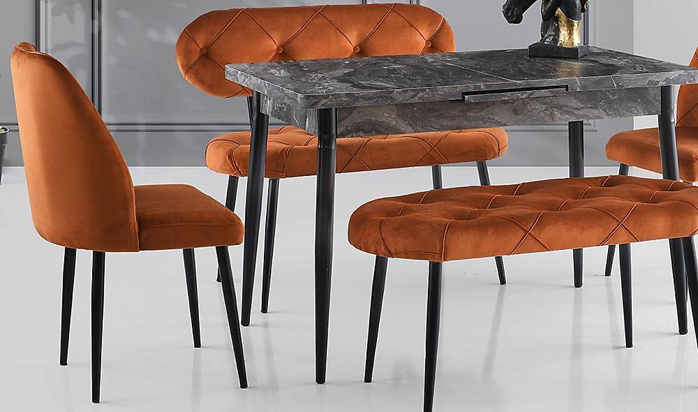 Turuncu Kapitoneli Yemek Masası Takımı Yemek Masası Takımı