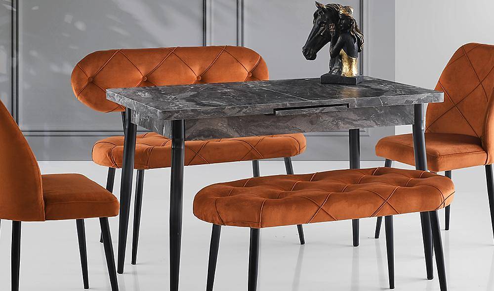 Turuncu Kapitoneli Yemek Masası Takımı Yemek Masası Takımı