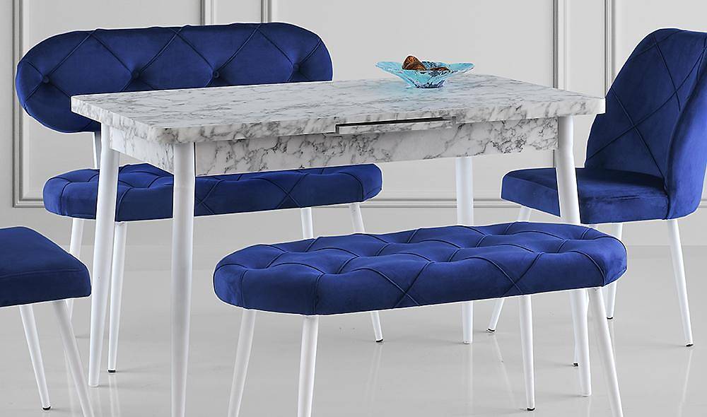 Mavi Kapitoneli Yemek Masası Takımı Yemek Masası Takımı