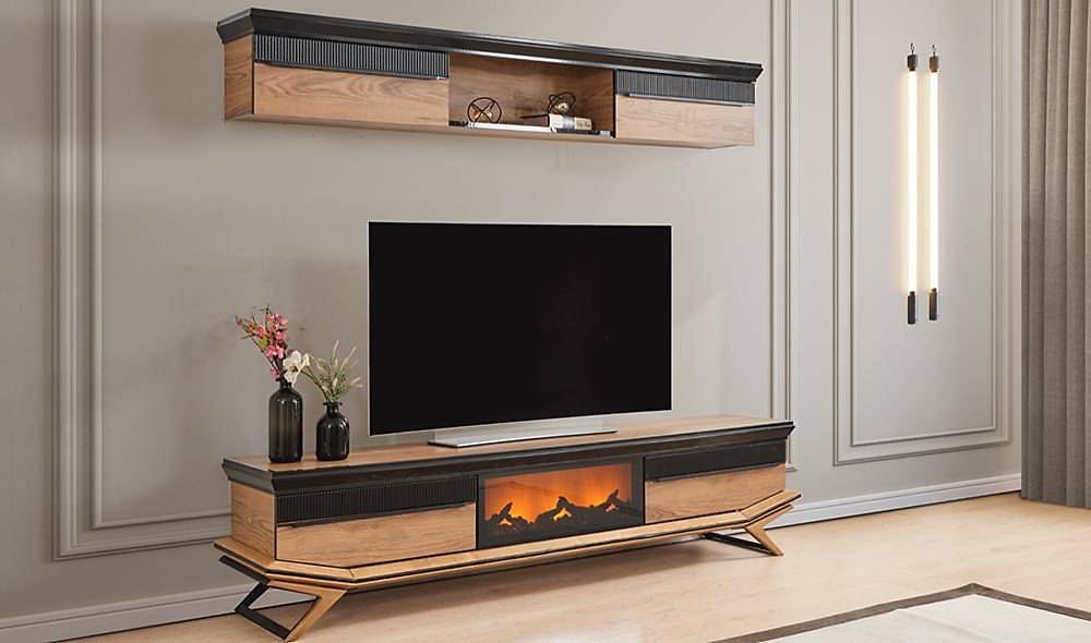 Clara Ceviz Şömineli Tv Ünitesi TV Ünitesi