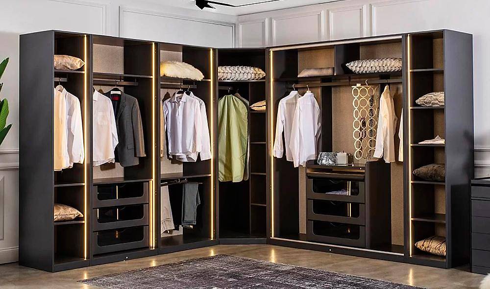 Suare Antrasit Köşe Gardrop Giyinme Odası