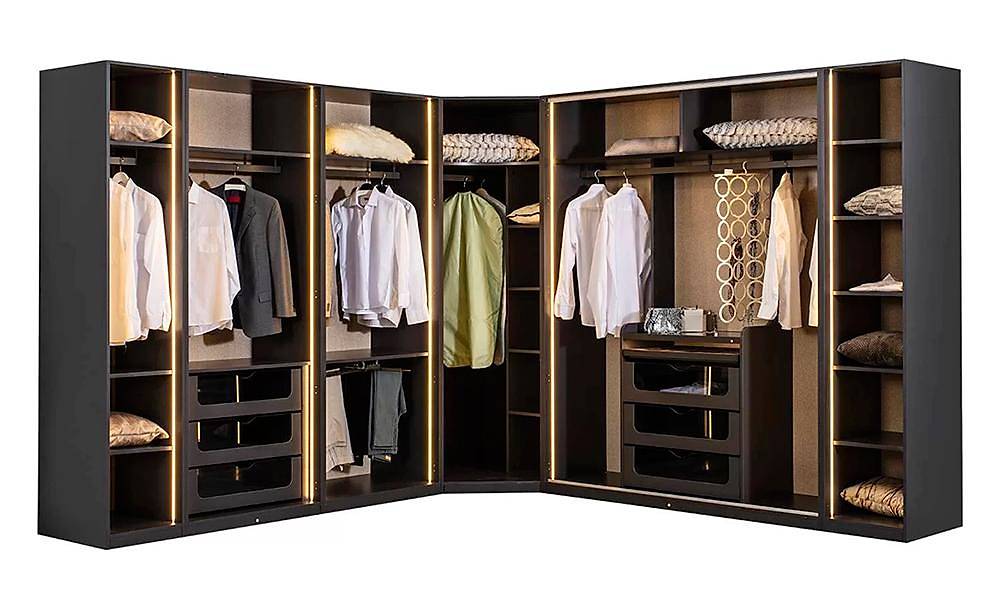 Suare Antrasit Köşe Gardrop Giyinme Odası