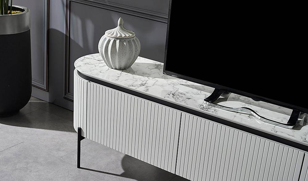 Mood Gri - Mermer Tv Sehpası TV Ünitesi