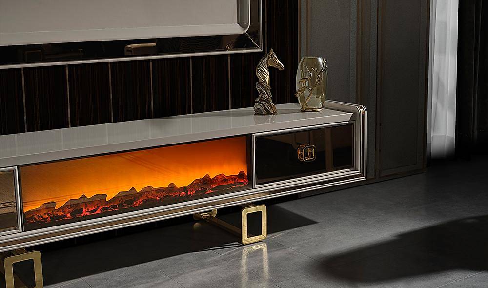 Tiana Tv Ünitesi - Gold - Şömineli TV Ünitesi