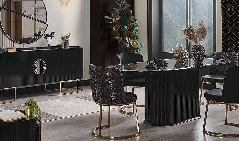 Crown Yemek Odası - Siyah - Gold Yemek Odası