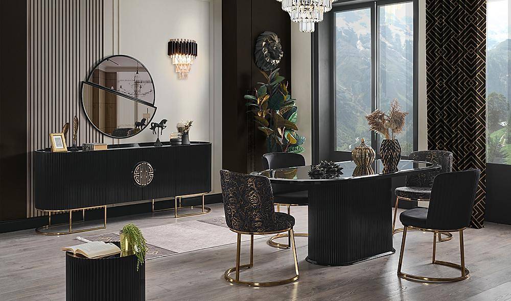 Crown Yemek Odası - Siyah - Gold Yemek Odası