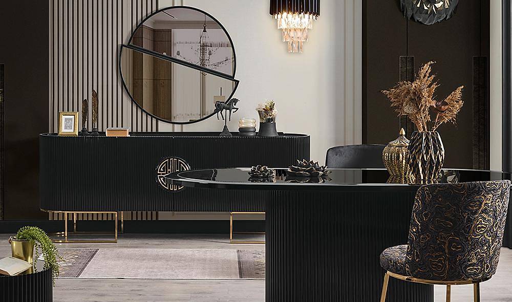 Crown Yemek Odası - Siyah - Gold Yemek Odası