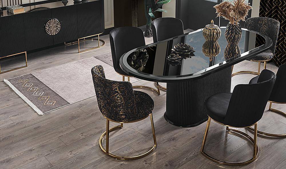 Crown Yemek Odası - Siyah - Gold Yemek Odası