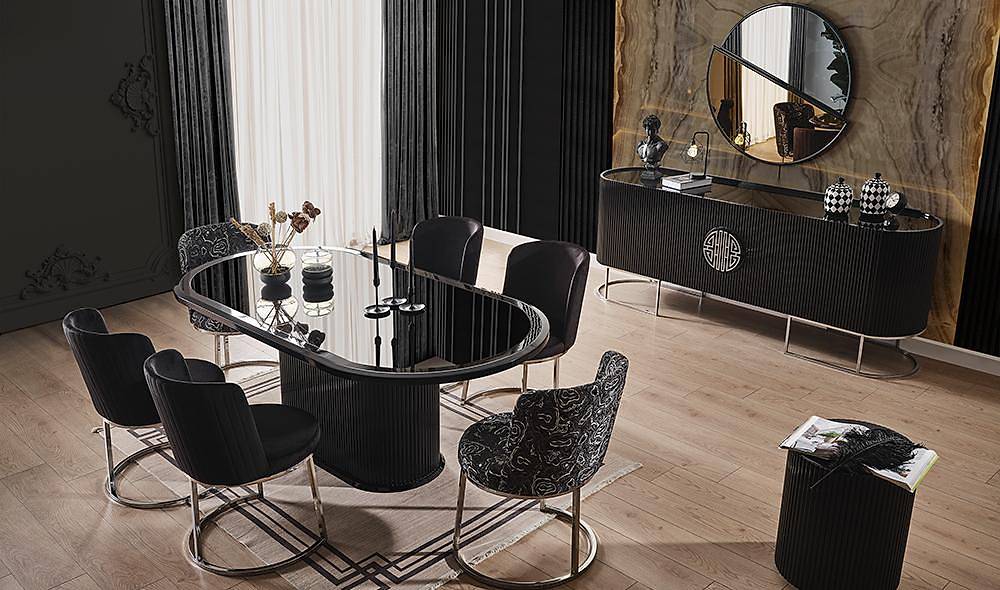 Crown Yemek Odası - Siyah - Silver Yemek Odası