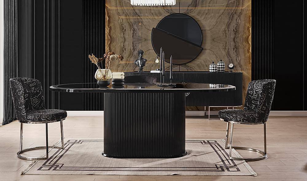 Crown Yemek Odası - Siyah - Silver Yemek Odası