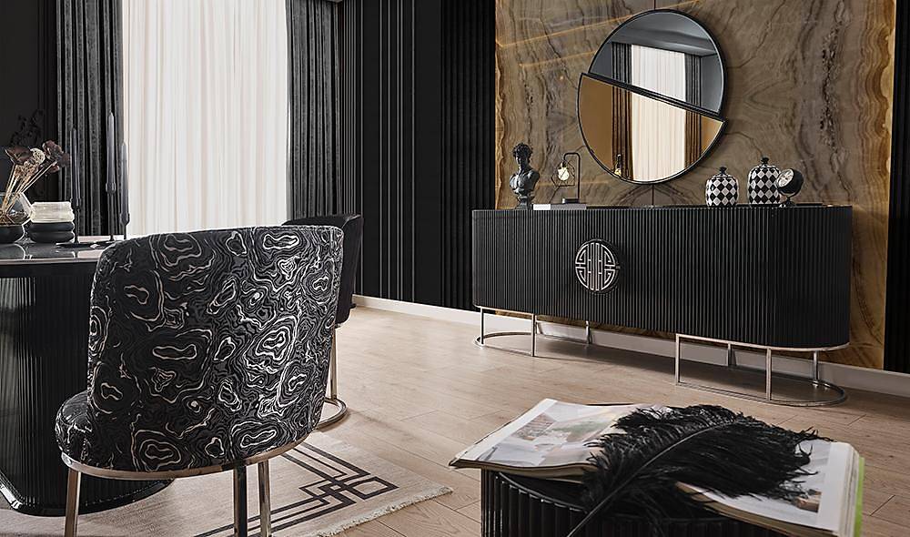 Crown Yemek Odası - Siyah - Silver Yemek Odası