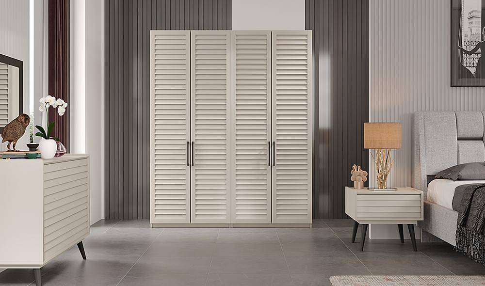 Çizgi Yatak Odası - Ekru Yatak Odası