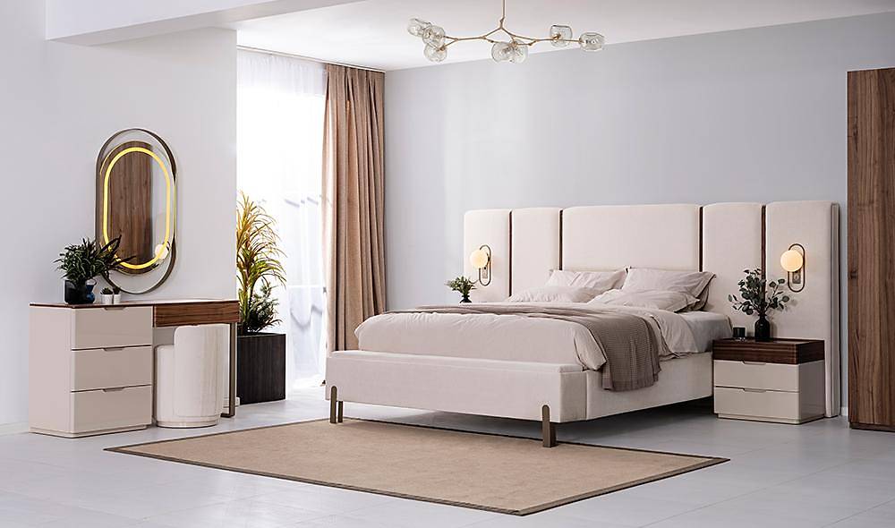 Ring Bazalı Yatak Odası - Köşe Dolaplı Giyinme Odası