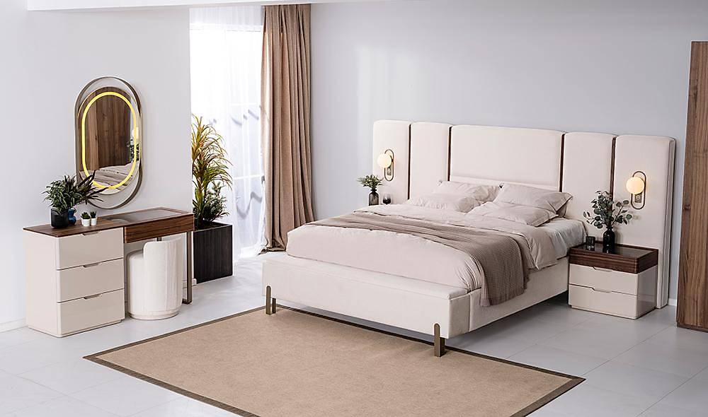 Ring Bazalı Yatak Odası - Köşe Dolaplı Giyinme Odası