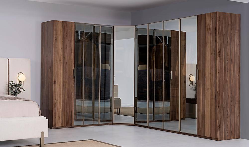 Ring Bazalı Yatak Odası - Köşe Dolaplı Giyinme Odası