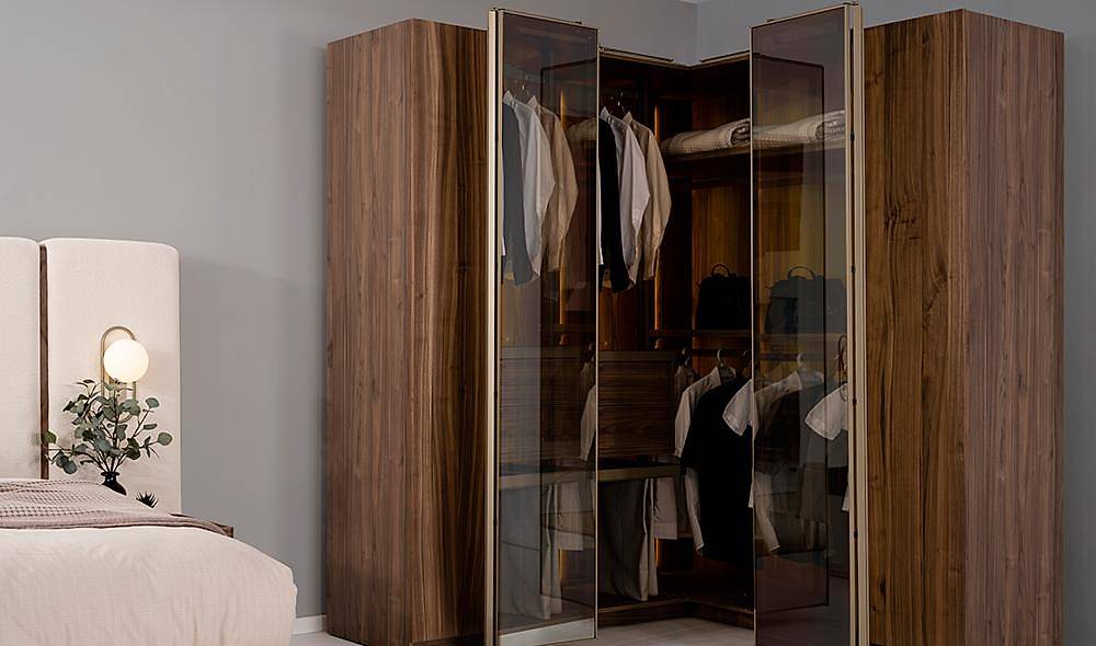 Ring Bazalı Yatak Odası - Köşe Dolaplı Giyinme Odası