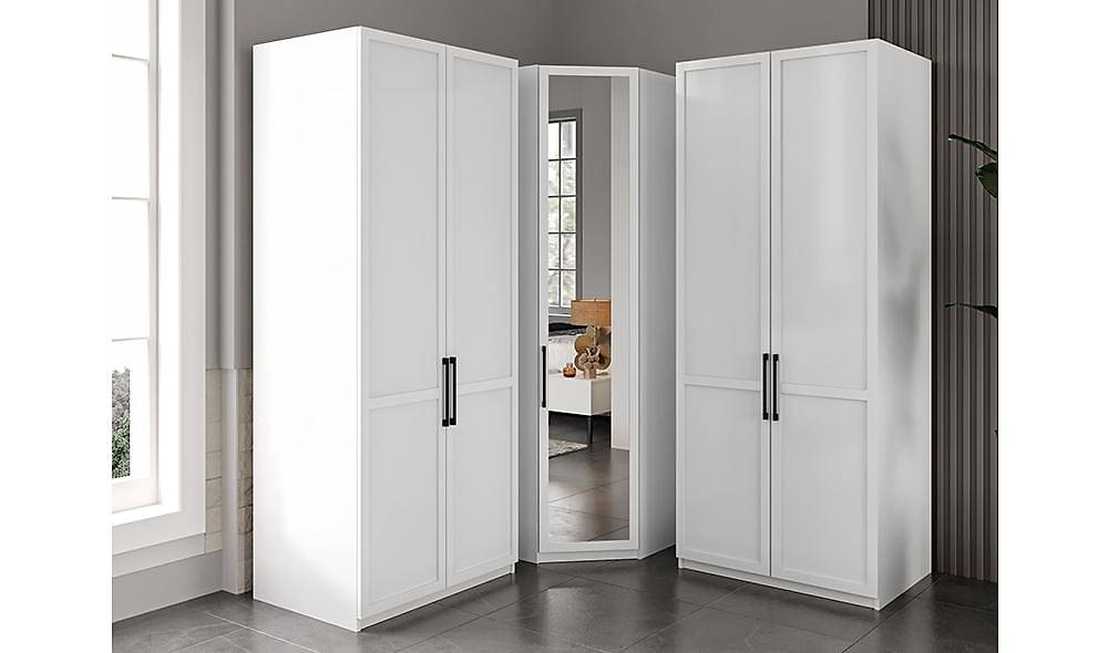 Liya Köşe Gardrop - Beyaz Giyinme Odası