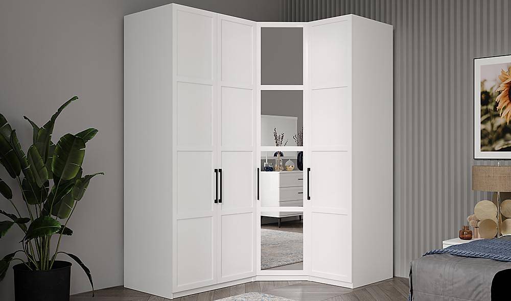 Liya Köşe Gardrop - Beyaz Giyinme Odası