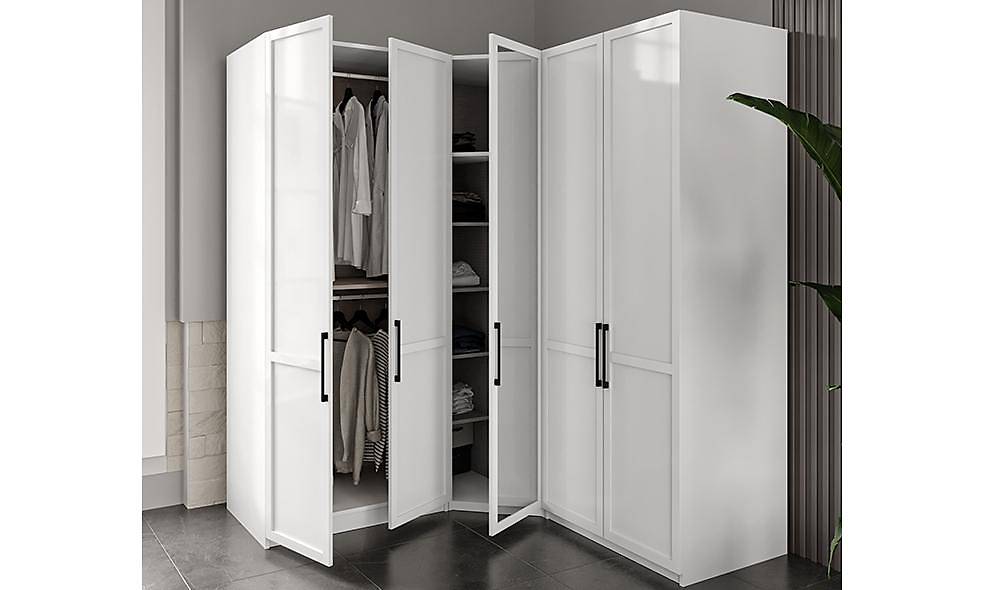 Liya Köşe Gardrop - Beyaz Giyinme Odası