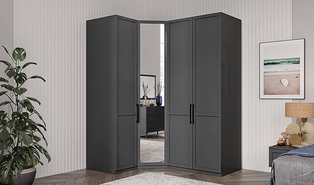 Liya Köşe Gardrop - Antrasit Giyinme Odası