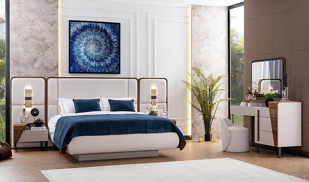 Fox Bazalı Yatak Odası - Köşe Dolaplı Giyinme Odası