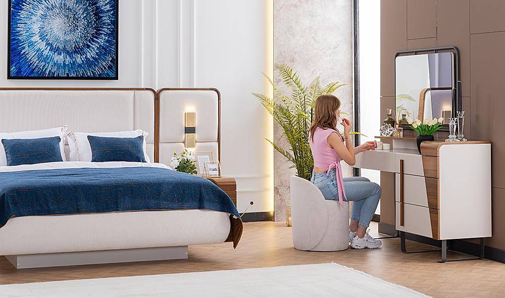 Fox Bazalı Yatak Odası - Köşe Dolaplı Giyinme Odası