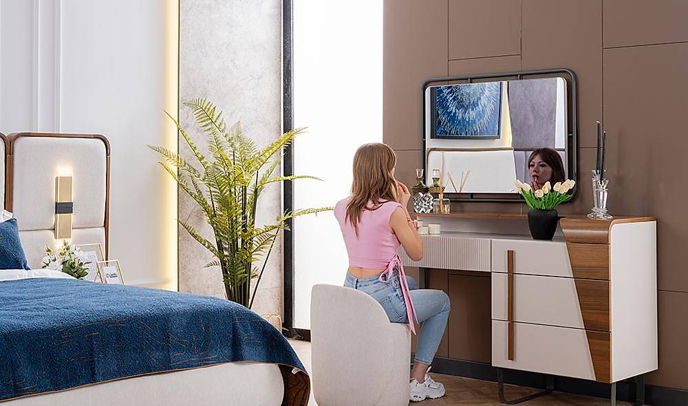 Fox Bazalı Yatak Odası - Köşe Dolaplı Giyinme Odası