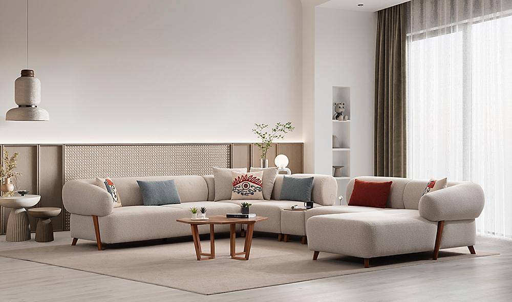 Martel Köşe Takımı - Krem Köşe Koltuk