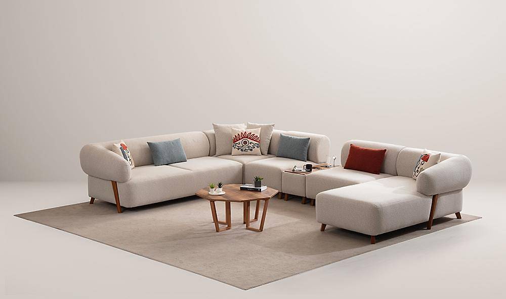 Martel Köşe Takımı - Krem Köşe Koltuk