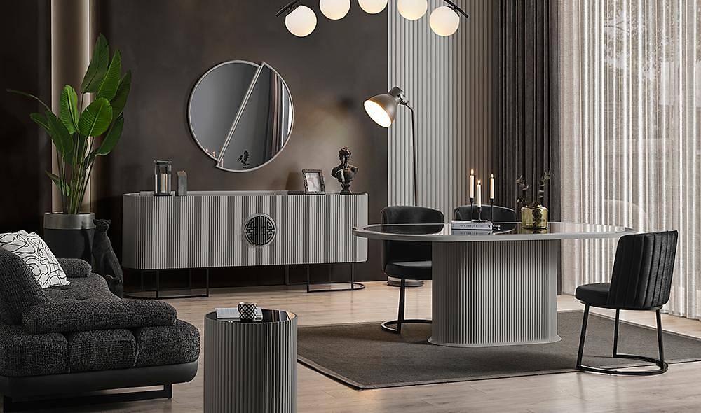 Crown Yemek Odası - Gri - Siyah Yemek Odası