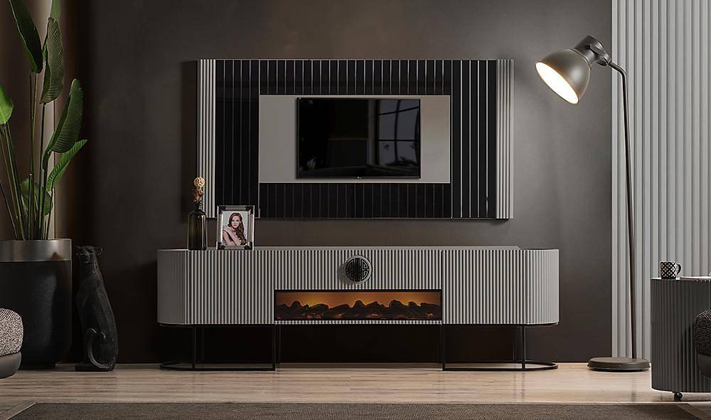 Crown Tv Ünitesi - Gri - Siyah TV Ünitesi