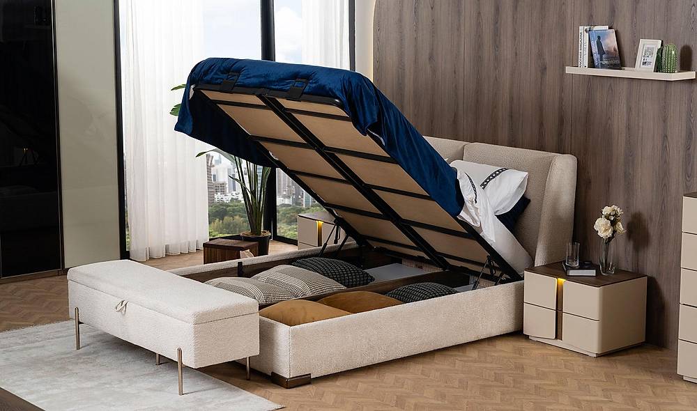 Mostera Bazalı Yatak Odası - Köşe Dolaplı Giyinme Odası