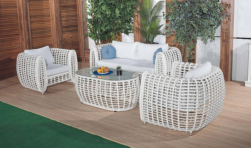 Rosa Bahçe Koltuk Takımı - Beyaz Bahçe Oturma Grubu