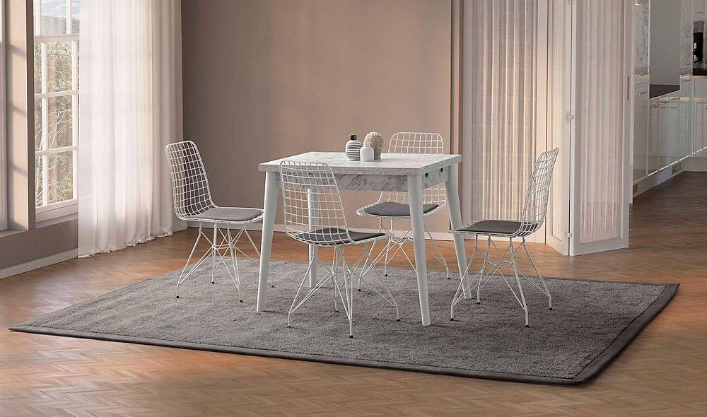 Neptün Yemek Masası Takımı - Beyaz Mermer Yemek Masası Takımı