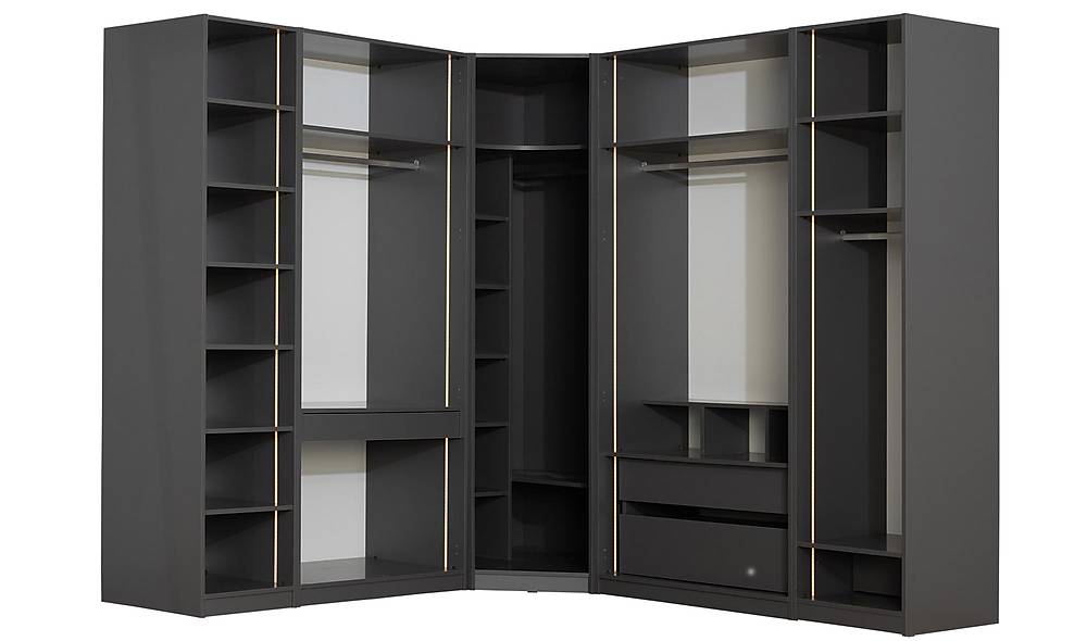 Bellino Antrasit Köşe Gardrop - Medium Giyinme Odası