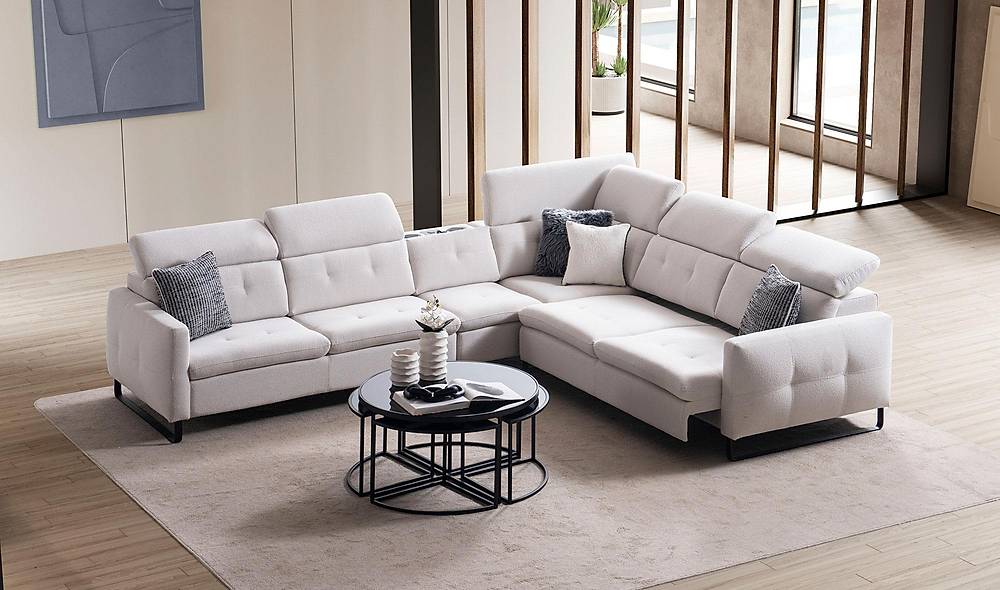 Alissa Motorlu Köşe Takımı - Krem Köşe Koltuk