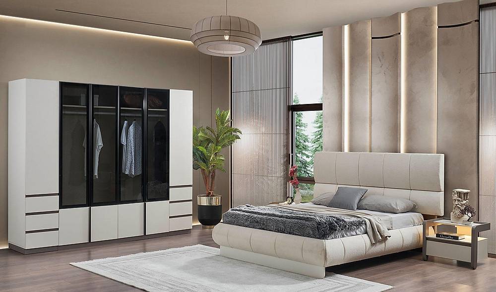 Bologna Bazalı Yatak Odası - Krem Yatak Odası