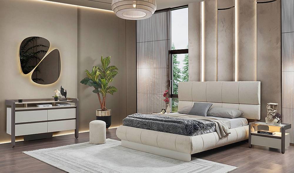 Bologna Bazalı Yatak Odası - Krem Yatak Odası