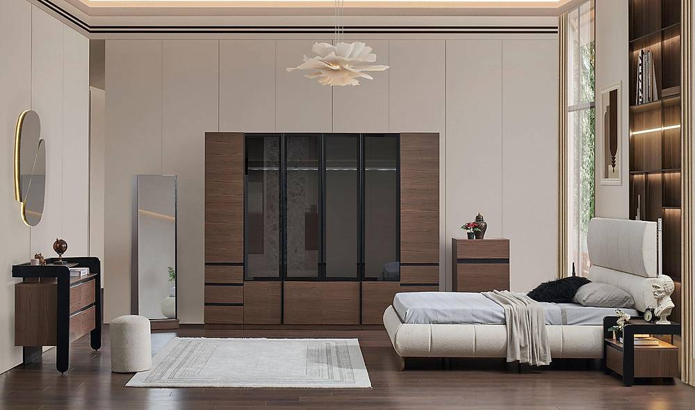 Bologna Bazalı Yatak Odası - Ceviz